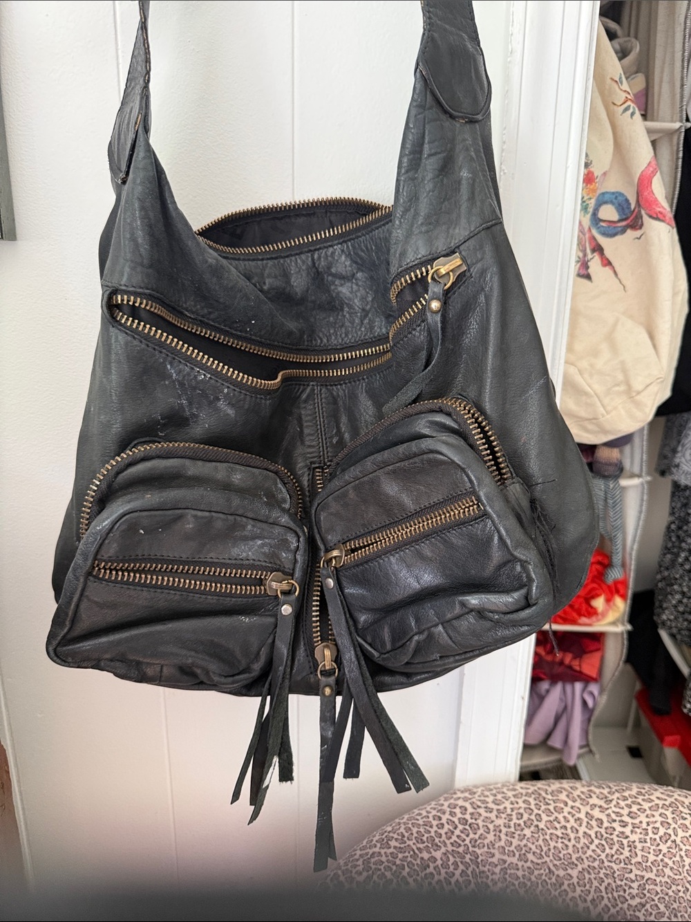 Black Leather Multi-Pocket Shoulder Bag, Pepe Moll - Picture 2 of 10